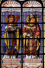 Saint Fulgentius and Saint Leo, stained glass window in the Saint Augustine church in Paris, France 