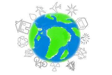 Earth with symbols - Earth day on a white background