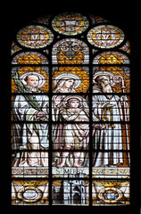 Saint Mary, stained glass window in the Saint Augustine church in Paris, France