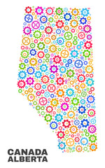 Mosaic technical Alberta Province map isolated on a white background. Vector geographic abstraction in different colors.