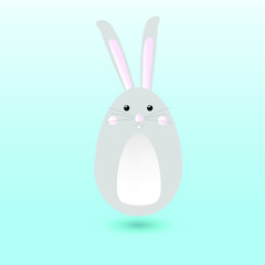 Happy Easter Bunny. A cute grey rabbit on sky blue background.