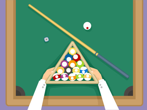 pool table setup with balls and cue clip art preview