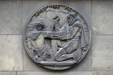 Ambroise Pare, French barber surgeon, fathers of surgery and modern forensic pathology and a pioneer in surgical techniques and battlefield medicine,e Faculte de Medicine Paris, France