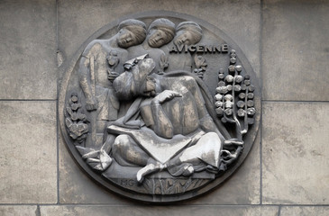 Avicenna, was a Persian polymath who is one of the most significant physicians, astronomers, described as the father of early modern medicine, relief at the building of the Faculte de Medicine Paris