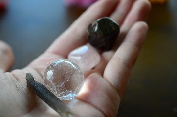 Garnet, Smokey Quartz, Rose Quartz, and Clear Quartz Sphere. Crystal variety pack, witchcraft spell crystal kit Premium Quality crystals. Variety of shapes and colors. Fresh colorful photo of stones