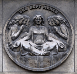 The seven mothers. Stone relief at the building of the Faculte de Medicine Paris, France 