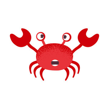Cute cartoon red crab drawing. Crab character vector illustration. Emoji. Face With Open Mouth