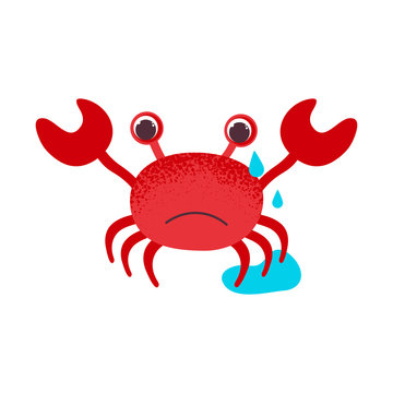 Cute cartoon red crab drawing. Crab character vector illustration. Emoji. Loudly Crying Face