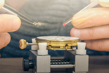 Professional watchmaker repairing watch