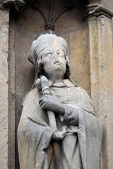 Saint Germain statue on the portal of the Saint Germain l'Auxerrois church in Paris, France 