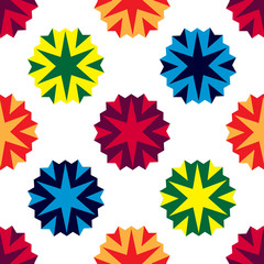 Bright seamless pattern with colorful geometric stars.