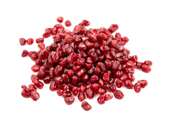 Peeled red pomegranate on white background