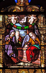 Fototapeta premium The Women at the Empty Jesus Tomb, stained glass windows in the Saint Gervais and Saint Protais Church, Paris, France