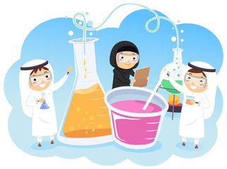 Stickman Kids Muslim Experiment Illustration