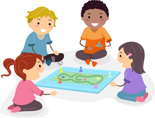 Stickman Kids Play Board Game Illustration