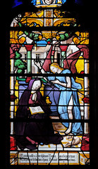 St. Anne received the vision of the angel who announced the birth of Mary, stained glass windows in the Saint Gervais and Saint Protais Church, Paris