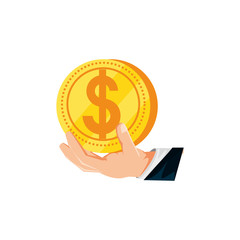 hand with coin dollar isolated icon