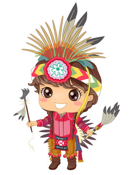 recommend clip art: Kid Boy Native American Apache Illustration