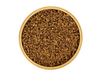 Granulated coffee in a wooden plate (cup) isolated on white background