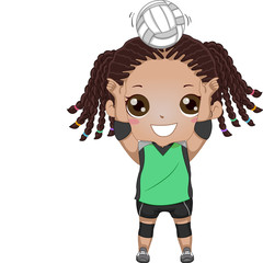 Kid Girl Black Volleyball Setter Illustration