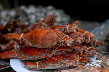 Meeresfrüchte an einem Marktstand in Bangkok Thailand