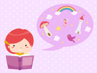 Kid Girl Story Telling Speech Bubble Illustration