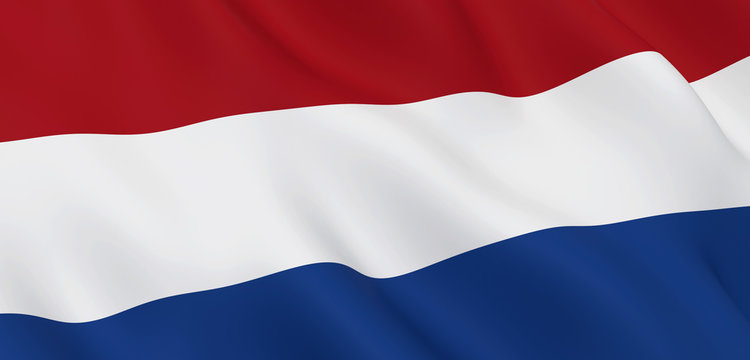 National Fabric Wave Close Up Flag of Netherlands Waving in the Wind. 3d rendering illustration.