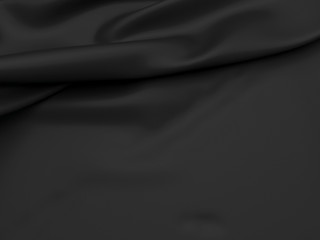Beautiful Black Satin for Drapery Abstract Background. Dark Silk Fabric.