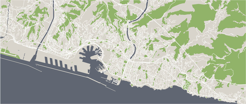 map of the city of Genova, Liguria, Italy, Europe