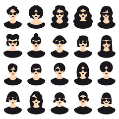20 Modern Girls in black vector illustration set