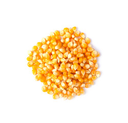 Dried corn kernels on white background
