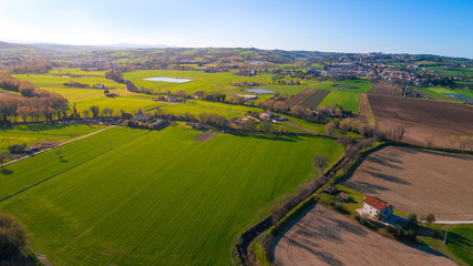 aerial agricultural green fields and lands landscape