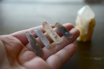Dark Smokey Lemurian Quartz Points with Twins. Premium quality crystal Smoky Quartz, crystal point...