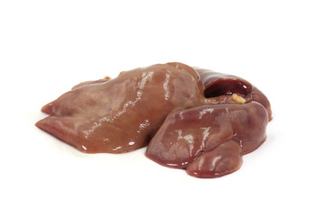 Raw pork liver isolated on white background.