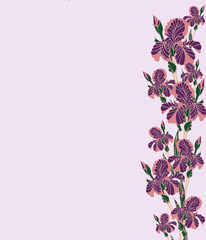 bright seamless patterns of red irises and petunias on a light background