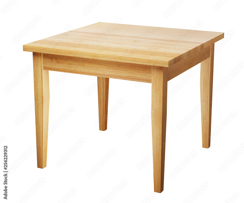 Aufkleber square, wooden table isolated on white background with clipping path included, 3d render