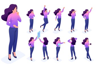 Set Poses Gestures Character, Woman Create Vector 