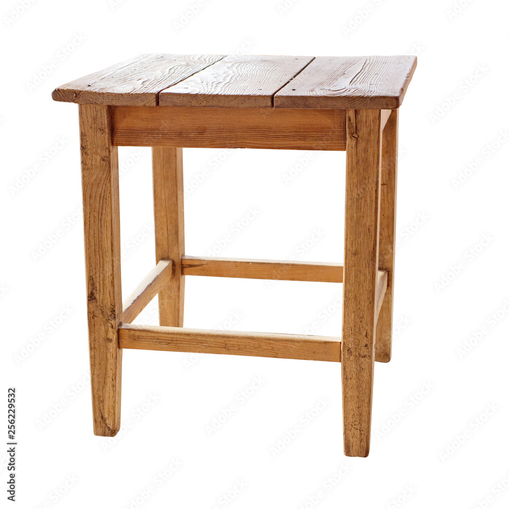 Poster old rustic stool isolated on white board with clipping path included