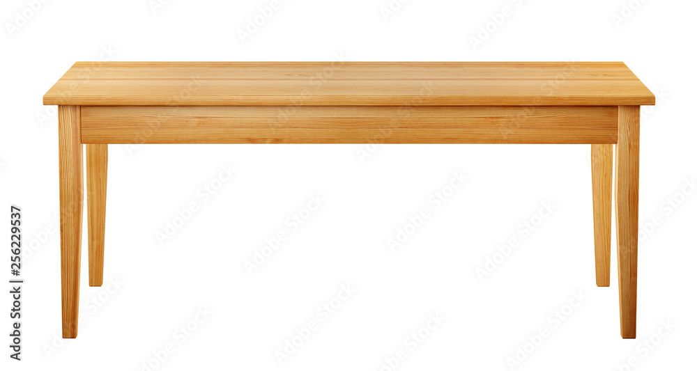 Poster front view of wooden table isolated on white background with clipping path included, 3D render