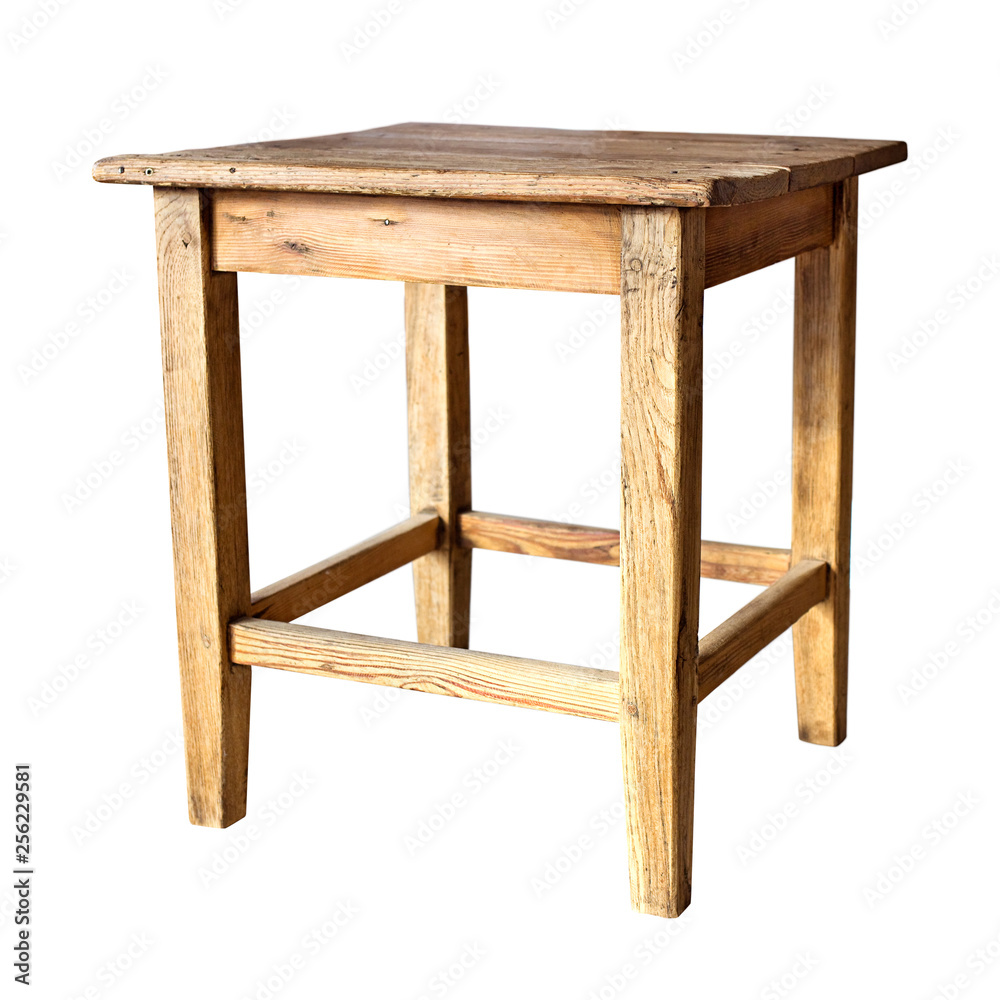 Poster old rustic stool isolated on white board with clipping path included