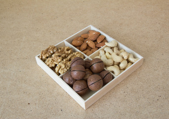Walnuts, almonds, cashew, macadamia