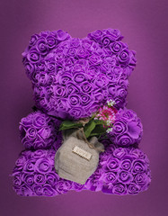 Violet holiday gift flower bear from foamiranovy roses.
