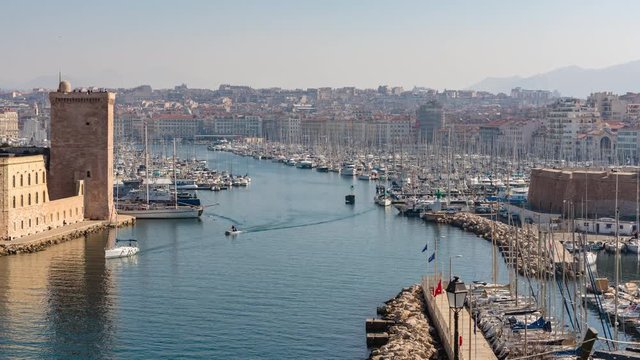 Marseilles, time-lapse of the entrance of the Vieux Port. Bouches-du-Rhone, Mediteranean Sea, France
