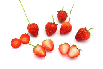 strawberries ,small strawberry with strawberry leaf on white background.