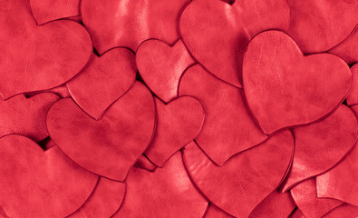 Obraz premium festive background of red leather hearts
