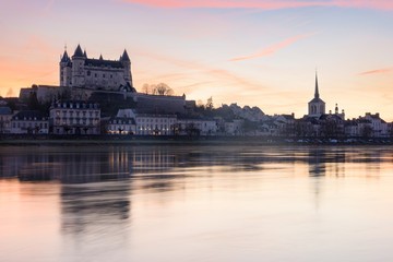 Fototapeta na wymiar Saumur and the Loire river at sunset