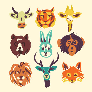 Wild animals, vector illustration, icon set