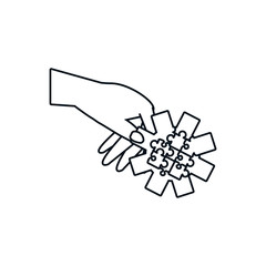 hand with puzzle pieces in shape pinion