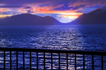 Blue hour at Loch Linnhe in Kentallen. Argyll and Bute, Highlands, Scotland, UK