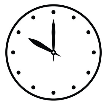 Clock face. Blank hour dial with hour and minute hand. Dots mark hours. Simple flat vector illustration